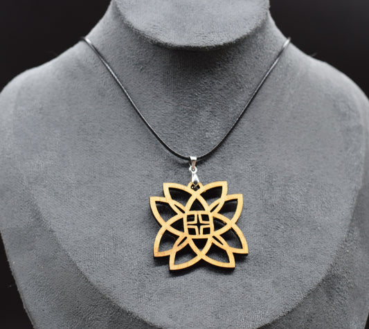 Wooden Double Infinity Knot Pendant on Adjustable Leatherette Necklace