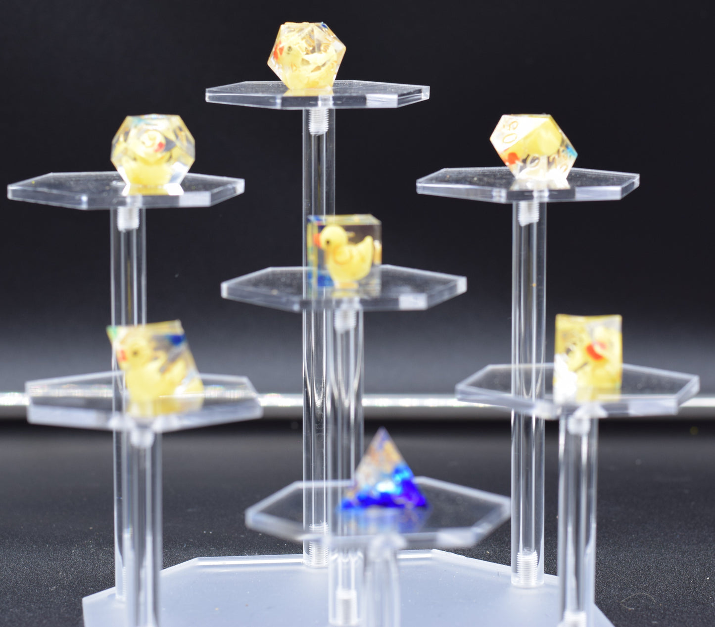 7pc Clear Rubber Duck Sharp Edge Hand Made Dice Set