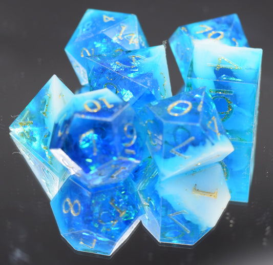 7pc Blue Sky Sharp Edge Hand Made Dice Set