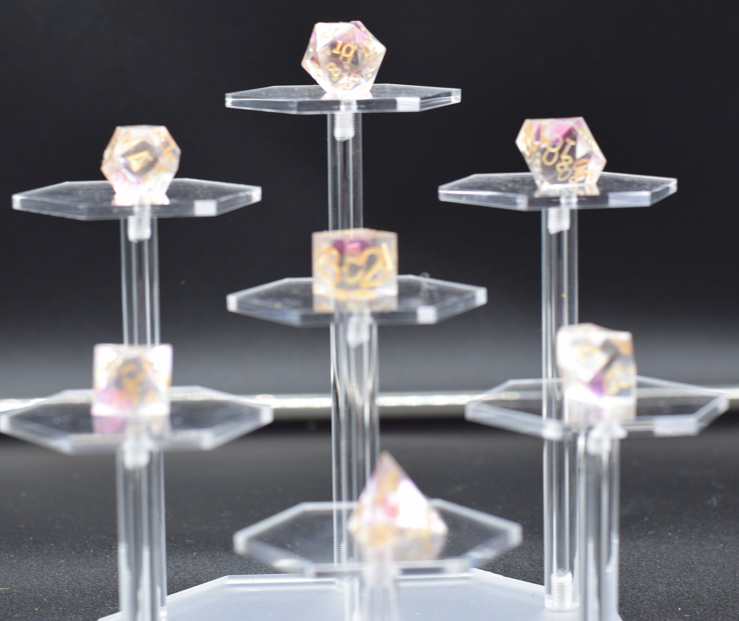 7pc Pink Crystal Sharp Edge Hand Made Dice Set