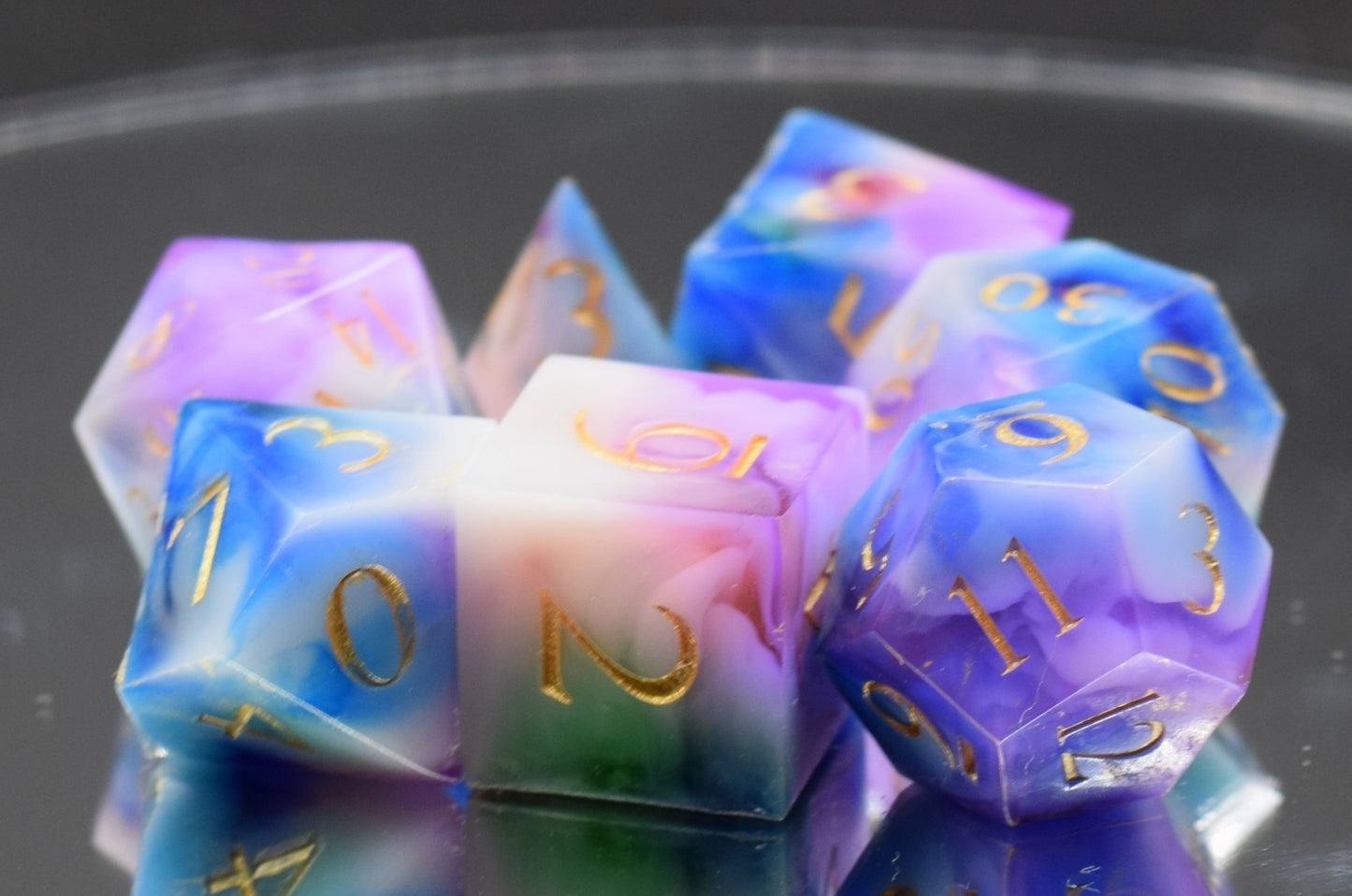 7pc Arcane Magic Sharp Edge Hand Made Dice
