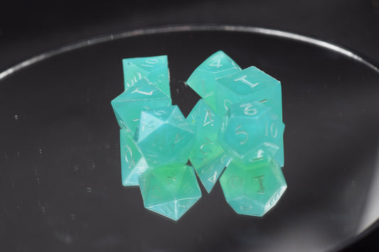 7pc Mystic Teal Sharp Edge Hand Made Dice Set