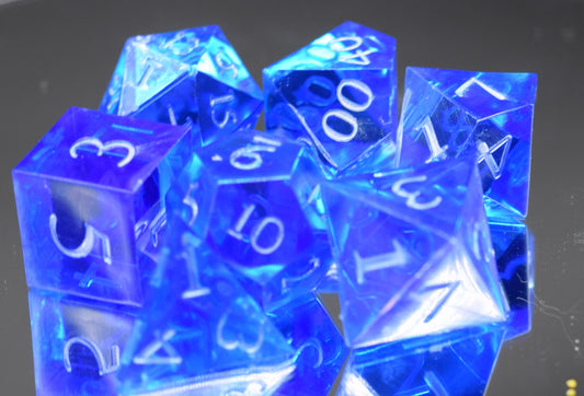 7pc Starry Blue  Sharp Edge Hand Made Dice Set