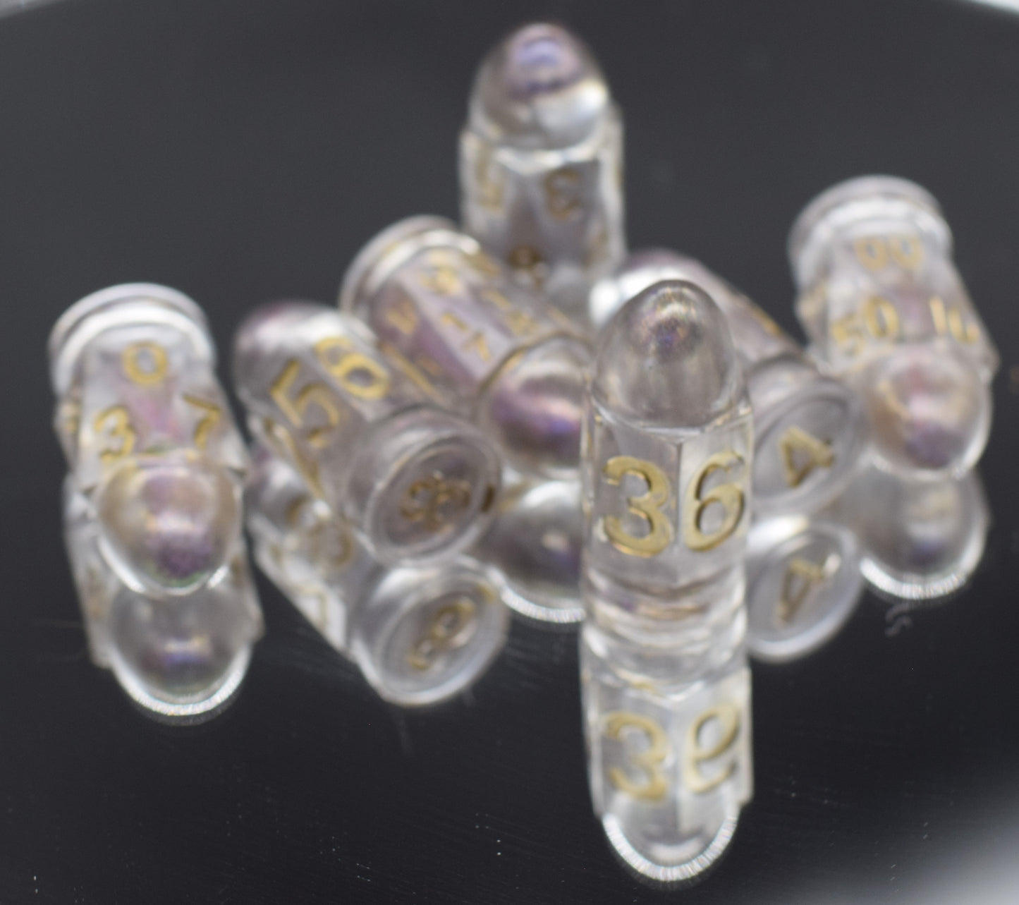 7pc Purple Tip Hand Made Bullet Dice Set