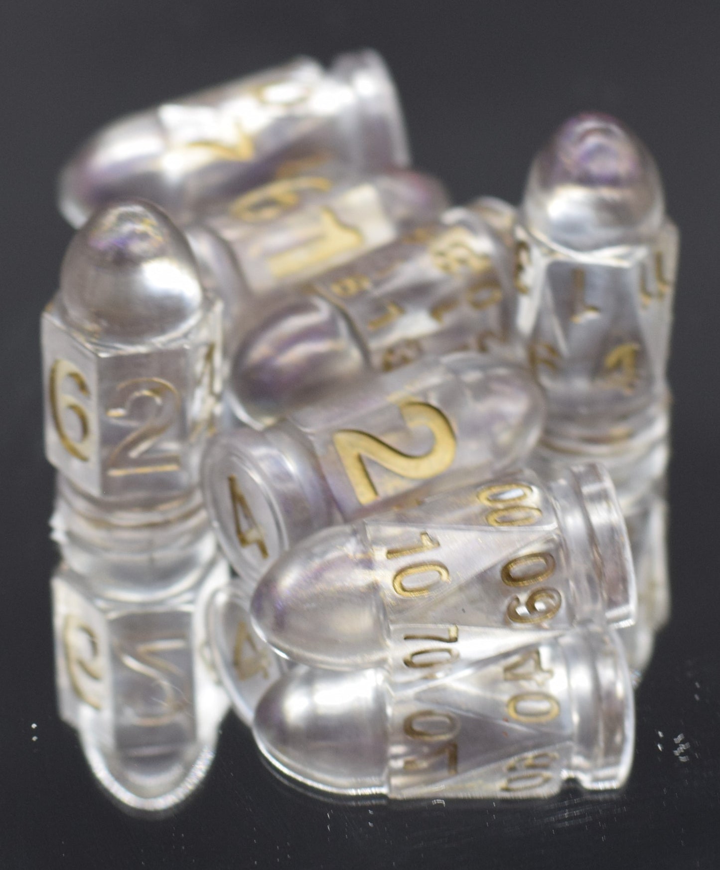 7pc Purple Tip Hand Made Bullet Dice Set
