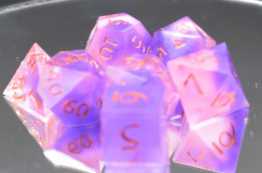7pc Mystic Purple Sharp Edge Hand Made Dice Set