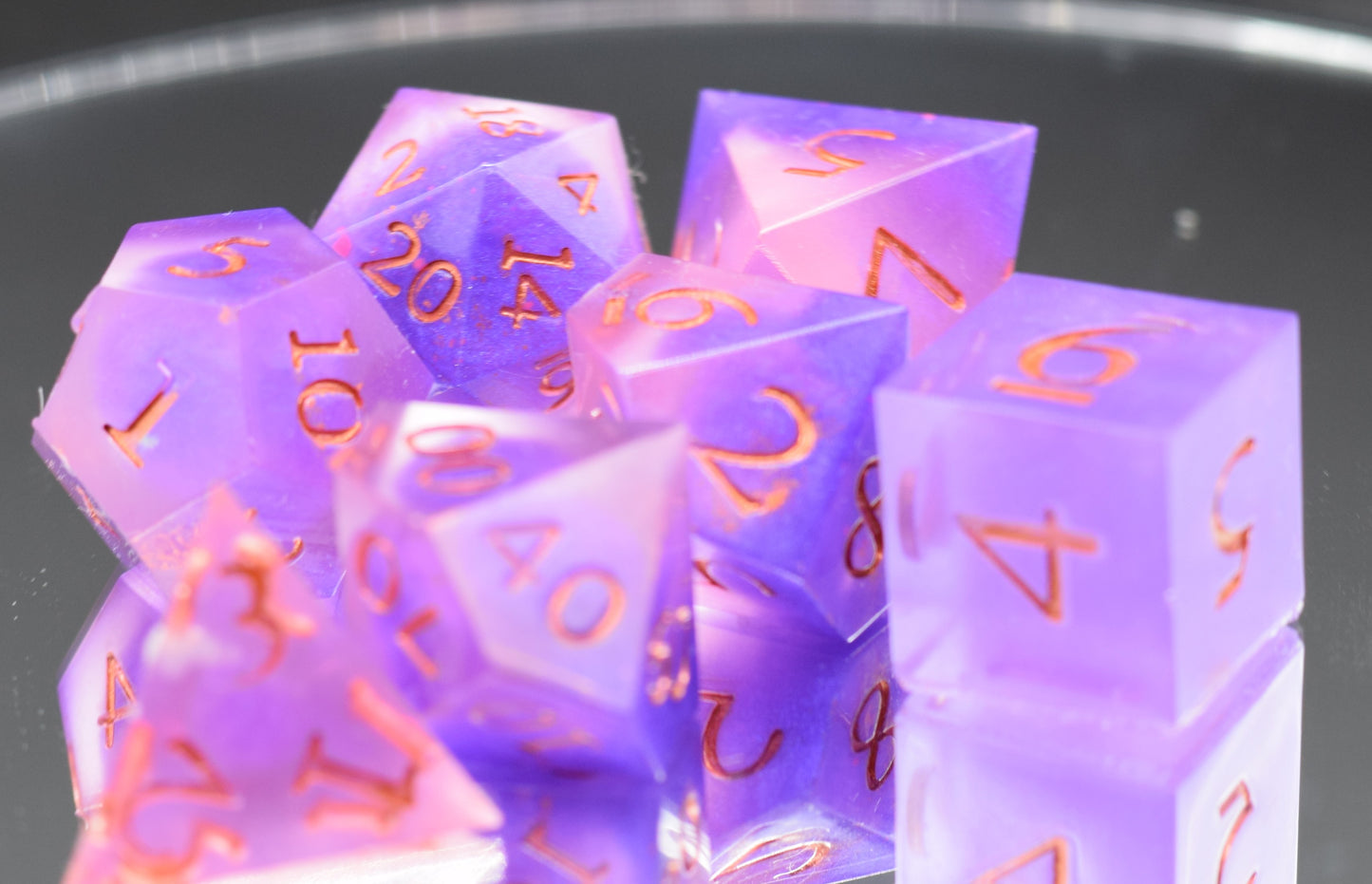 7pc Mystic Purple Sharp Edge Hand Made Dice Set