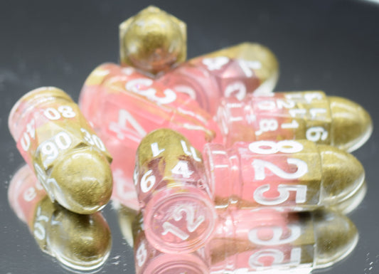 7pc Princess Pink and Gold Hand Made Bullet Dice Set