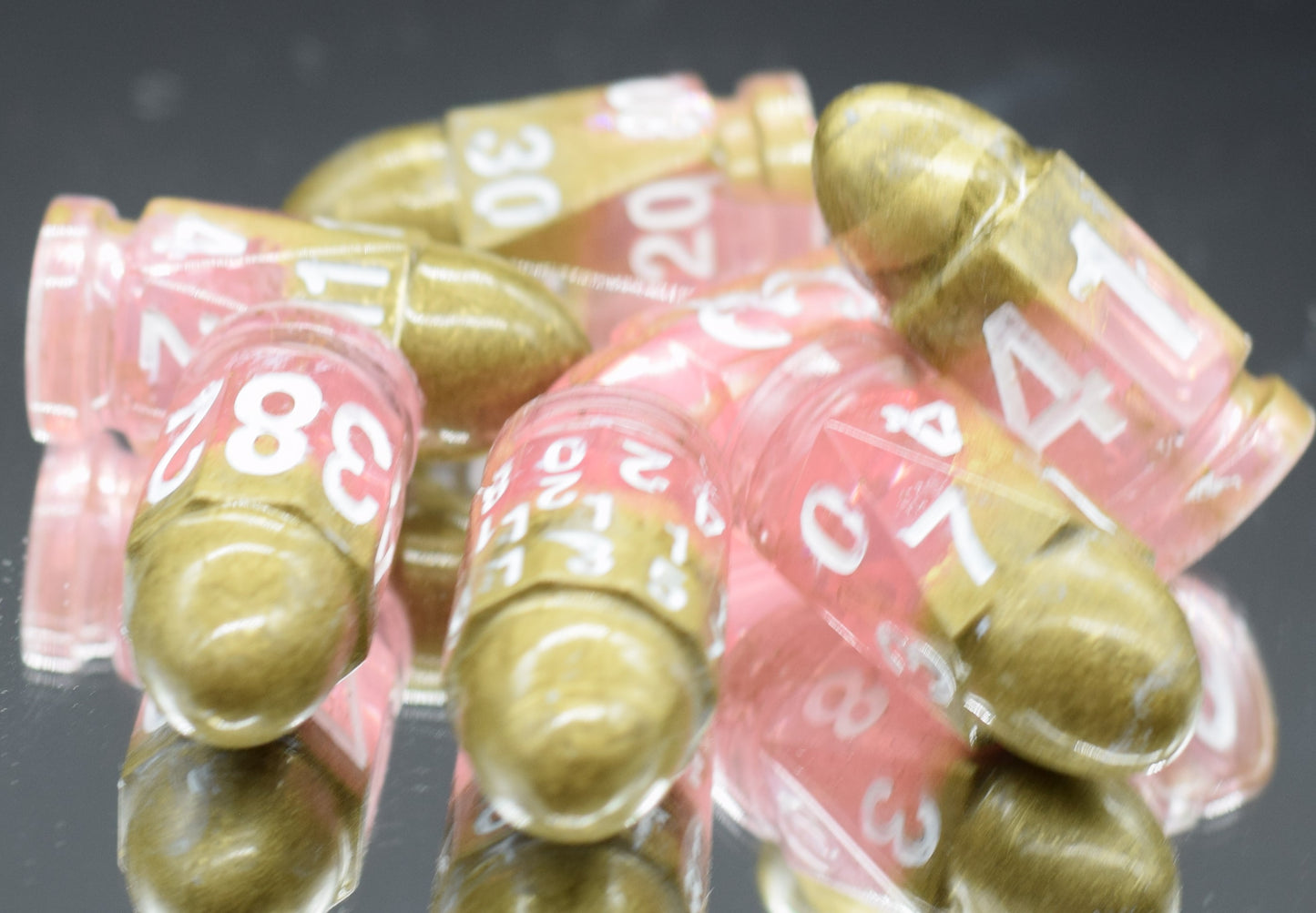 7pc Princess Pink and Gold Hand Made Bullet Dice Set