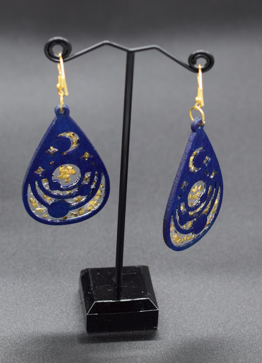 Starry Sky Wood and Resin Earrings